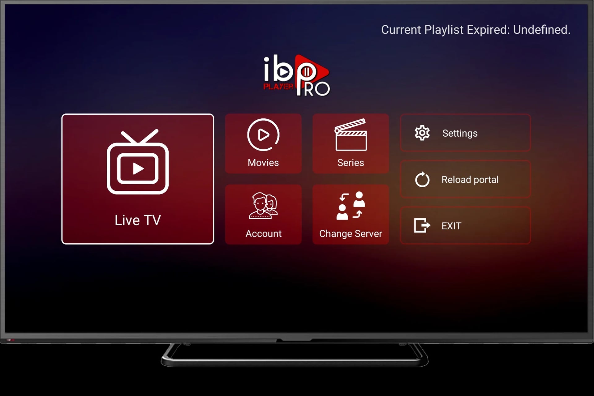 iBoTV Player Pro — Live TV home screen on smart TV